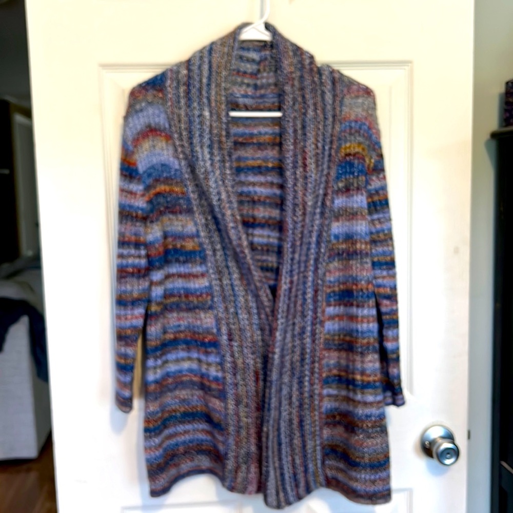Women's Wrap Knit Cardigan Blue Stiped Colors